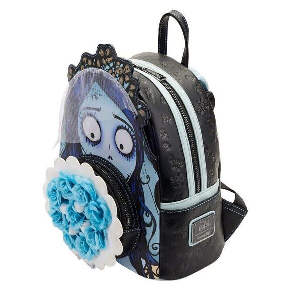 Loungefly Corpse Bride Emily Blue Flower Bouquet Cosplay Mini Backpack Bag Purse - Picture 2 of 4